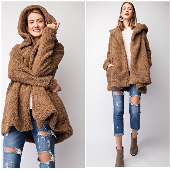 2 M left RED WINE FAUX FUR Oversized hoodie jacket - Picture 5 of 6